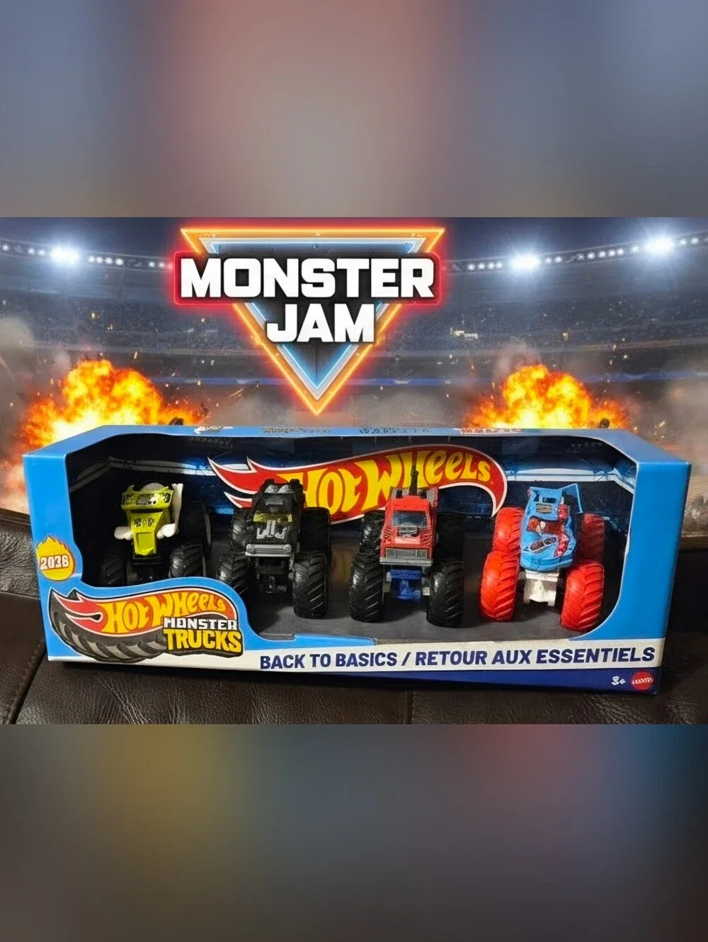 Hot Wheels Monster Trucks 4-Pack - Red, Black, Blue, Yellow